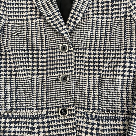 Armani Jeans 3 Button Houndstooth Lined Wool Poly Blend Blazer Navy Cream Sz 6 - Picture 5 of 15